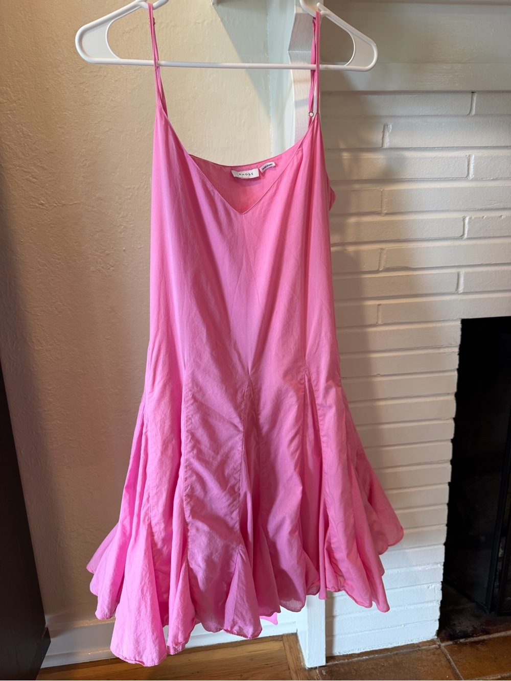 Rhode Pink Flowy Mini Dress Tie Back Spaghetti Strap Size M